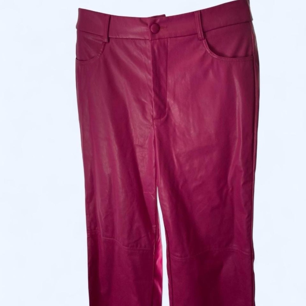 Pink faux leather trousers w front pockets & zip fly Shein 6 M
